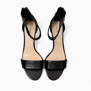 NEW Via Spiga Black Leather Ankle Strap Heels Open Toe Sandals Size 9.5 / EU 41